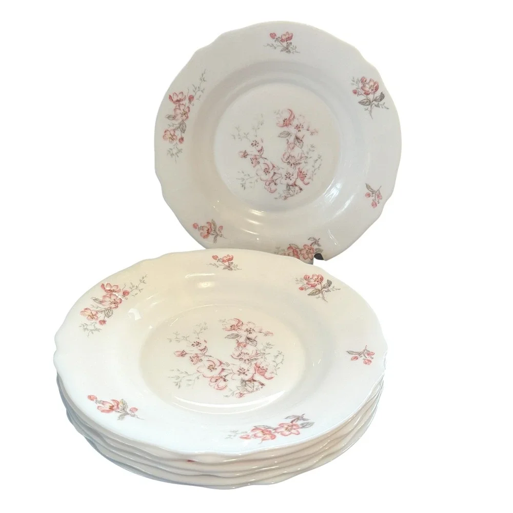 Arcopal France Florentine Pink Floral Scallop Pasta Bowls 9